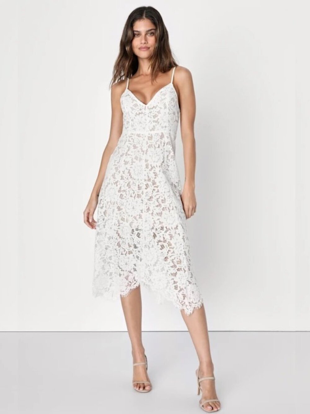 Lulus One Wish White Lace Midi Dress XS #A2670